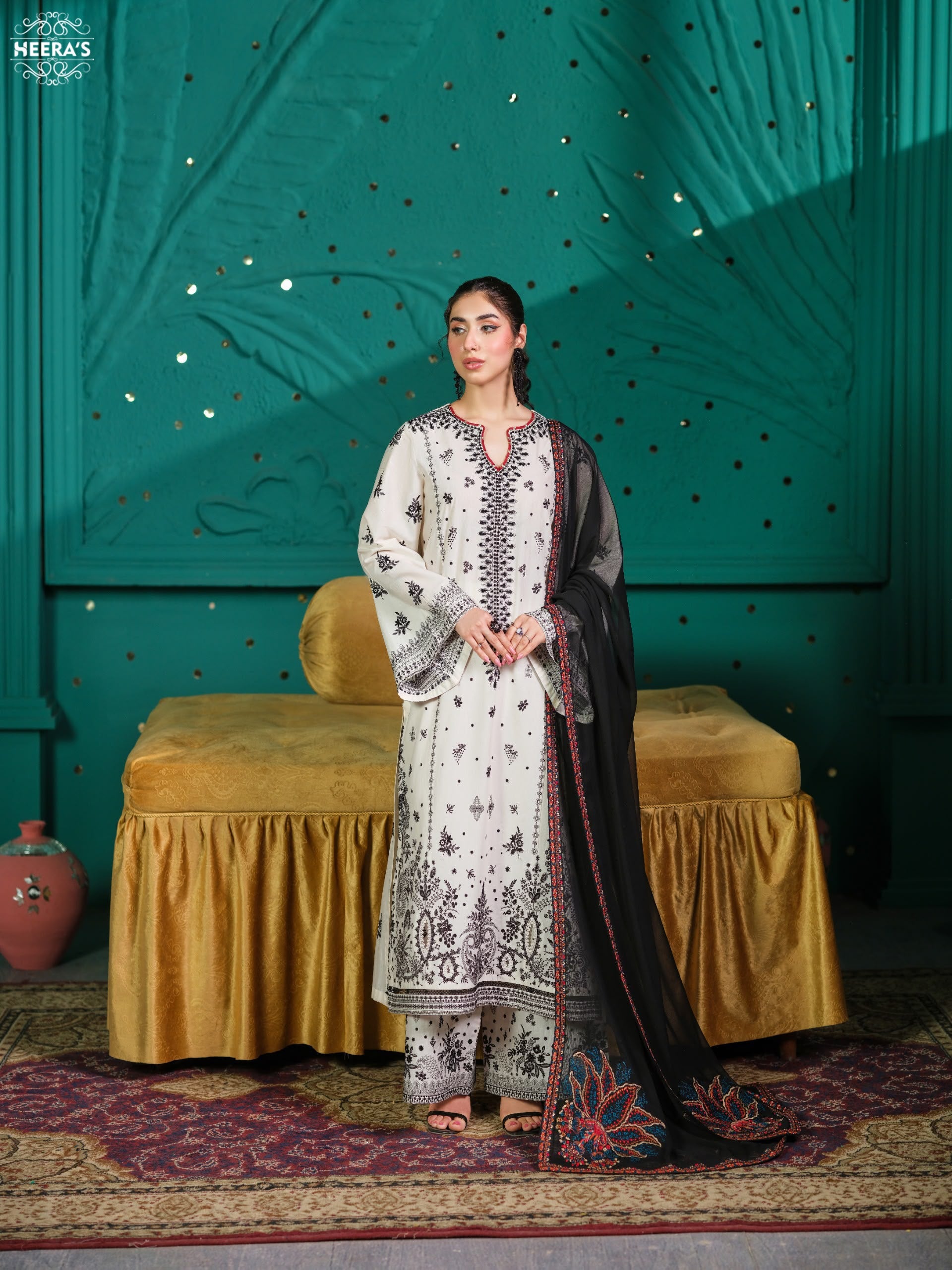 Winter Viscose Embroidered 3 Piece Suit